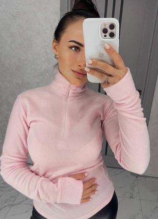 Женская теплая флисовая кофта свитер розовая графитовая серая под горло7 фото