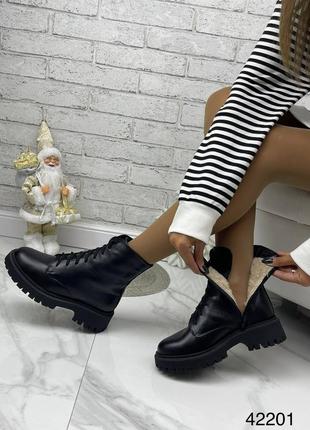 Зимові черевики шкіряні чорні3 фото