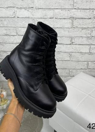 Зимові черевики шкіряні чорні7 фото