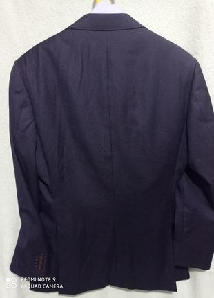 Т23. шерстяной фабричный итальянск мужской пиджак темно синий в белую полоску super 110 шерсть вовна3 фото
