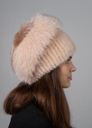 Зимняя теплая шапка из натурального меха норки3 фото