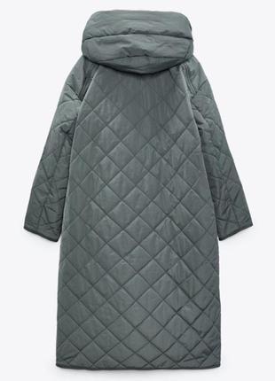 Новое длинное стеганое пальто zara непромокаемый стеганый тренч с капюшоном демисезонное стеганое пальто2 фото
