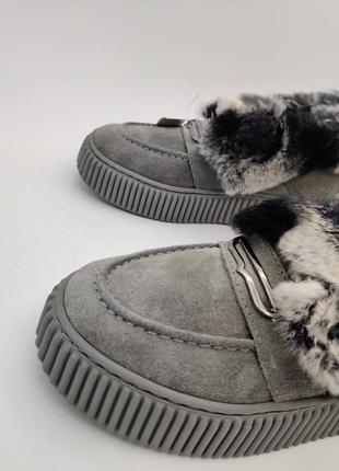Замшеві жіночі черевики сліпони зимові сірі з натуральним хутром 36-39 женские ботинки meshure3 фото