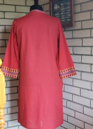 Шикарное платье туника 100% натуральное красное с этно принтом, max, xxl (4266)3 фото