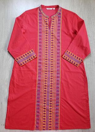 Шикарное платье туника 100% натуральное красное с этно принтом, max, xxl (4266)4 фото