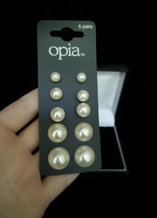 Opia 5 пар сережок пусети імітація перлин2 фото