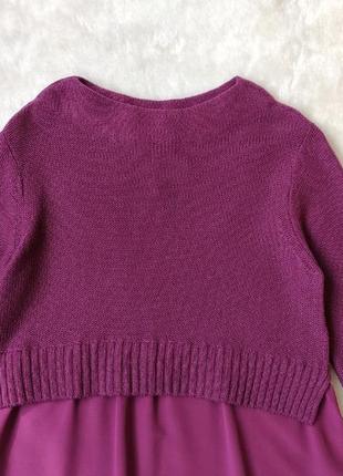 Длинный свитер платье кроп короткое теплое фиолетовое натуральное шелк меринос шерсть princess goes6 фото