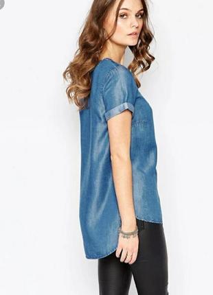 Голубая синяя джинсовая блуза длинная футболка женская туника удлиненная спинка асимметричная2 фото