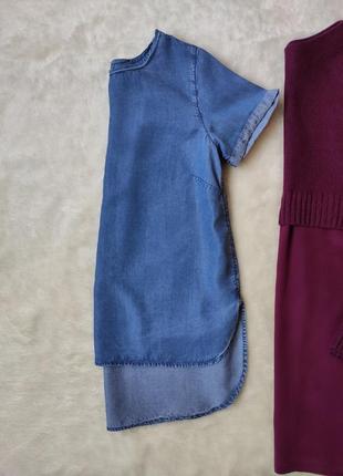 Голубая синяя джинсовая блуза длинная футболка женская туника удлиненная спинка асимметричная5 фото