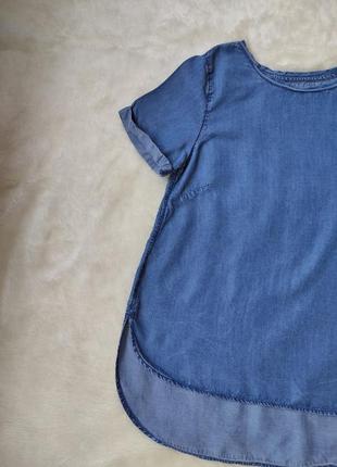 Голубая синяя джинсовая блуза длинная футболка женская туника удлиненная спинка асимметричная6 фото