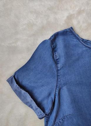 Голубая синяя джинсовая блуза длинная футболка женская туника удлиненная спинка асимметричная9 фото