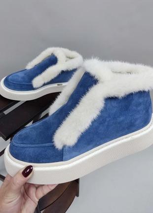 Вишукані хайтопи черевики norka джинсовий замш натуральний хутро норка зима демісезон1 фото