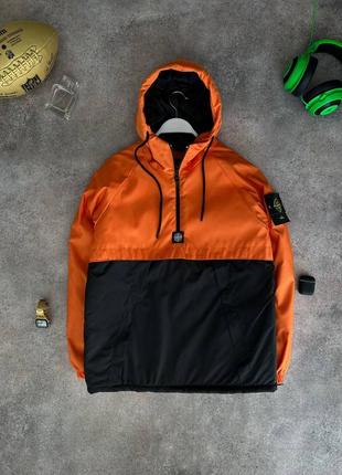 Куртка анорак ветровка мужская stone island черная оранжевая / курточка чоловіча стон исланд чорна7 фото