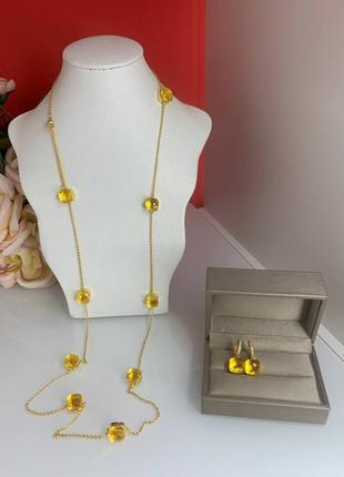 Стильный брендовый комплект - италия - золотая цепочка желтый камень