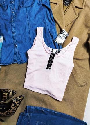 Jennyfer майка топ розовый в рубчик короткий по фигуре новый