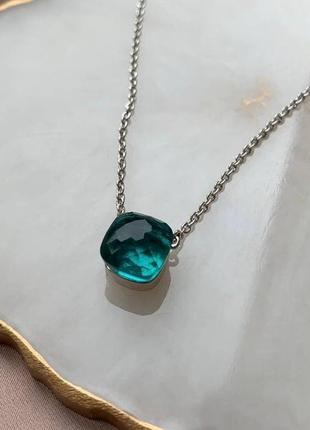 Стильная цепочка серебро с бирюзовым кристаллом, люкс качество!