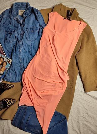 River island платье неоновое розовое по фигуре карандаш футляр двойное ассиметрия новое