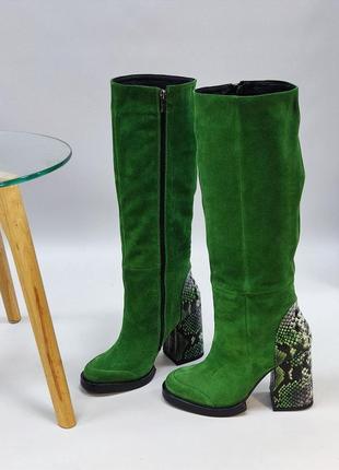 Дизайнерські чоботи травка maria 💕 9см натуральний замш шкіра зима демісезон