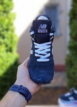 Классные женские высокие зимние кроссовки new balance 574 синие на меху7 фото