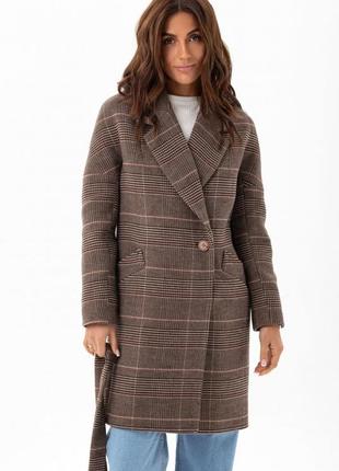 Premium quality, пальто женское  демисезонное оверсайз, 70% шерсть, шерстяное в клетку средней длины6 фото