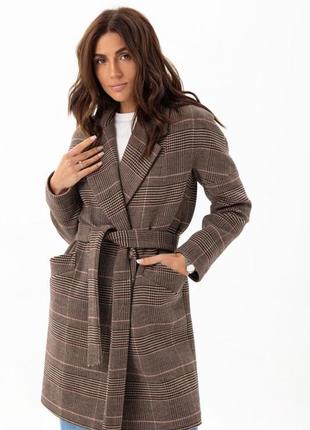 Premium quality, пальто женское  демисезонное оверсайз, 70% шерсть, шерстяное в клетку средней длины4 фото