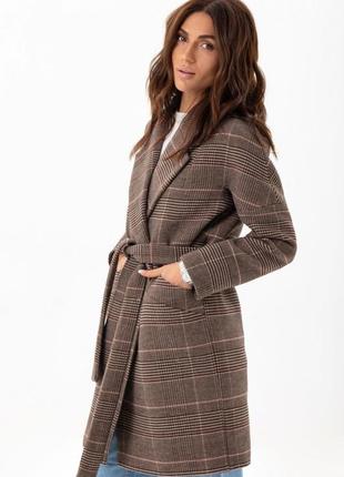 Premium quality, пальто женское  демисезонное оверсайз, 70% шерсть, шерстяное в клетку средней длины7 фото