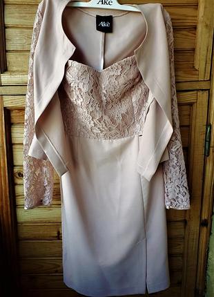 Костюм, платье с кружевом, пиджак размера m "ake" made in italy