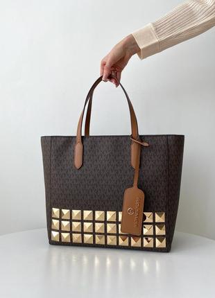 Michael kors sinclair large studded logo tote bag женская брендовая сумочка тоут сумка тоте мишель майкл корс на подарок жене девушке1 фото