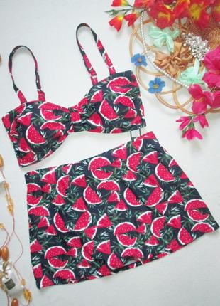 Мега шикарный раздельный купальник с юбкой принт арбузы m&co 🍒🍹🍒