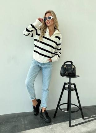 Белый полосатый свитер шерсть 2