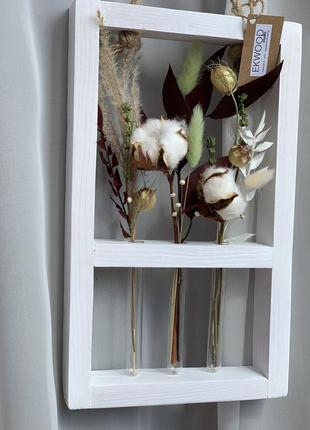 Ваза з пробірками, рамка для квітів, натуральне дерево5 фото