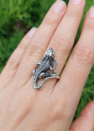 Срібна каблучка тотем саламандра, ящірка, серебряное кольцо саламандра 9254 фото