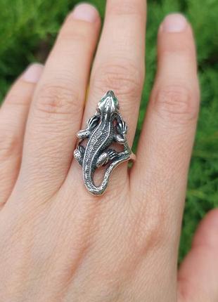 Срібна каблучка тотем саламандра, ящірка, серебряное кольцо саламандра 9253 фото