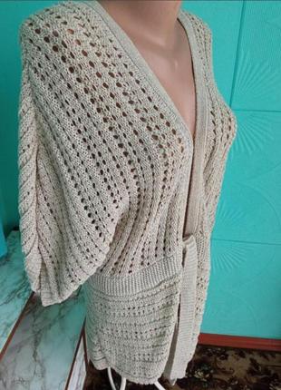 Жіноча в'язана кофта кардиган бежева 52-54