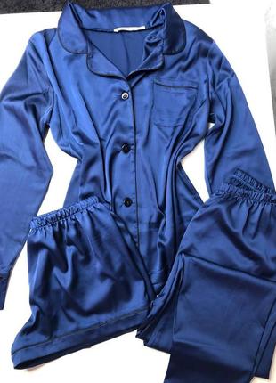 Шовкова піжама трійка, піжама сорочка з довгим рукавом, штани та шорти. комплект для дому шовк