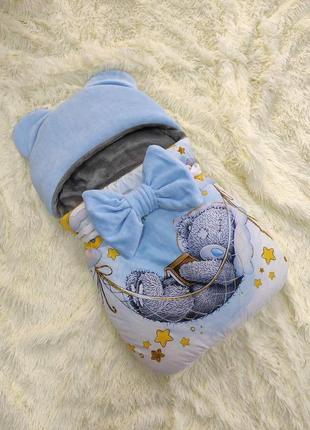 Спальник для новорожденных, принт медвежонок, плащевая ткань на флисе