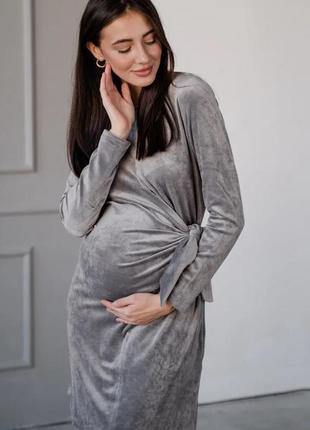 Сукня для вагітних та годуючих з секретом годування сіра (серое платье для беременных и кормящих)4 фото