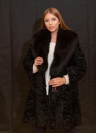 Шуба- пальто италия шикарная каракульча и финский песец! элитная модель! 46-48-502 фото
