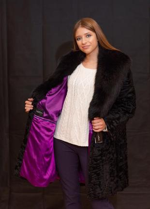 Шуба- пальто италия шикарная каракульча и финский песец! элитная модель! 46-48-505 фото