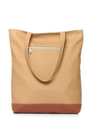 Женская сумка sambag шоппер tote бежевая с клапаном3 фото