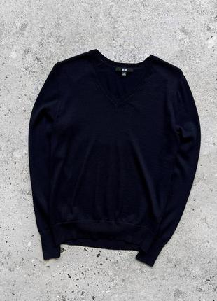 Uniqlo v-neck 100% wool шерстяний светр, лонгслів