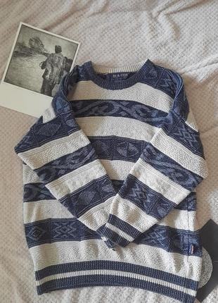 Світер толстовка худі батнік вязаний в біло синю полоску оверсайз вінтаж винтаж