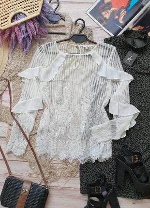 Кружевная легкая блуза с кружевом и рюшами на рукавах1 фото