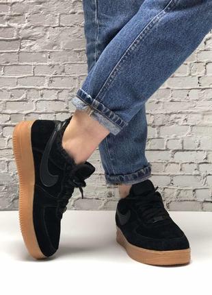 Кросівки чоловічі зимні найк форс з хутром nike air force 1 low black winter, кроссовки мужские зимние найк форс с мехом