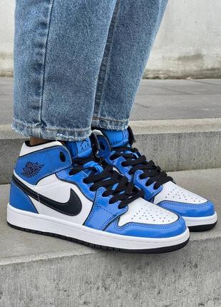 Женские кроссовки nike air jordan 1 retro blue white 36-37-38