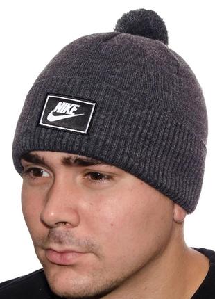 Брендовая мужская шапка с помпоном alex jh20331 темно-серый