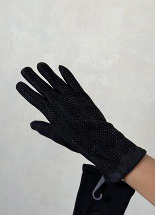 Перчатки женские нарядные со стразами чёрные
