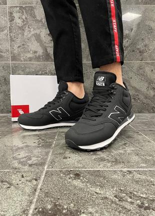 Зимові чоловічі чорно-білі кросівки з хутром new balance 574🆕 зимові нью баланс