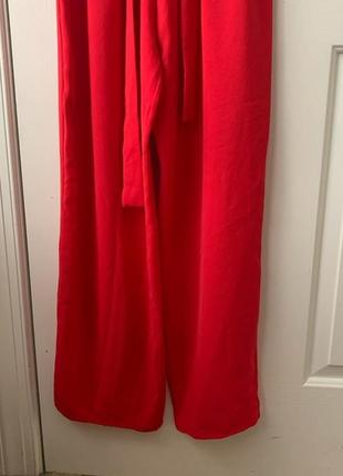 Красные брючные брюки zara с широкой струящейся завязкой5 фото