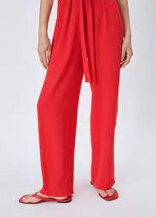 Красные брючные брюки zara с широкой струящейся завязкой3 фото